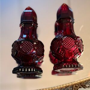Vintage 1876 Avon Cape Cod Collection ruby red glass salt and pepper shakers